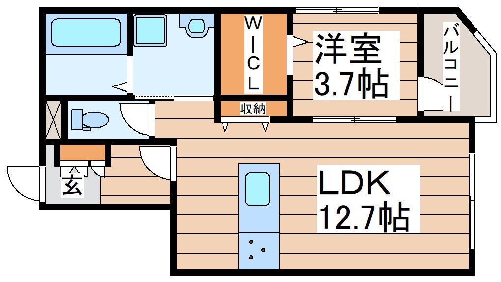 TIME OFF 薬師堂(1LDK/2階)の間取り写真