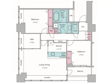 レジディアタワー上池袋(2LDK/13階)の間取り写真
