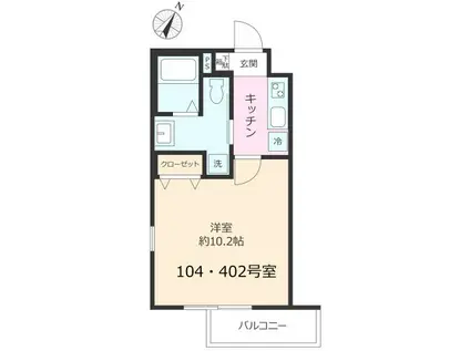 レジデンスCS(1K/4階)の間取り写真