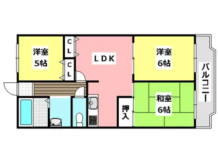ヴィラ貴瀬2号館(3LDK/1階)の間取り写真