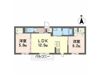 シャーメゾン薬師堂II(2LDK/2階)の間取り写真