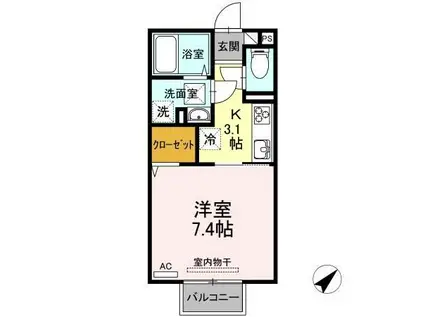 カレッジタウン E棟(1K/1階)の間取り写真