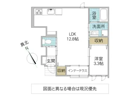 レーガベーネ千波 II A棟(1LDK/1階)の間取り写真