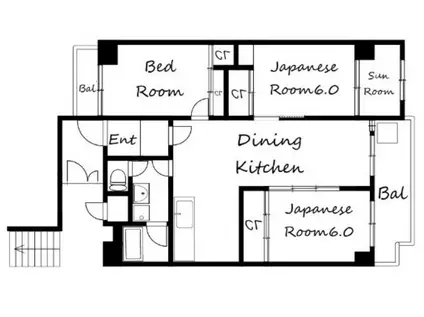 潮見が丘ハイツ(3LDK/5階)の間取り写真