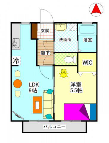 ビバリースクエアC(1LDK/2階)の間取り写真