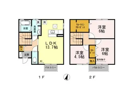 ウィット西深津B棟(2LDK/1階)の間取り写真