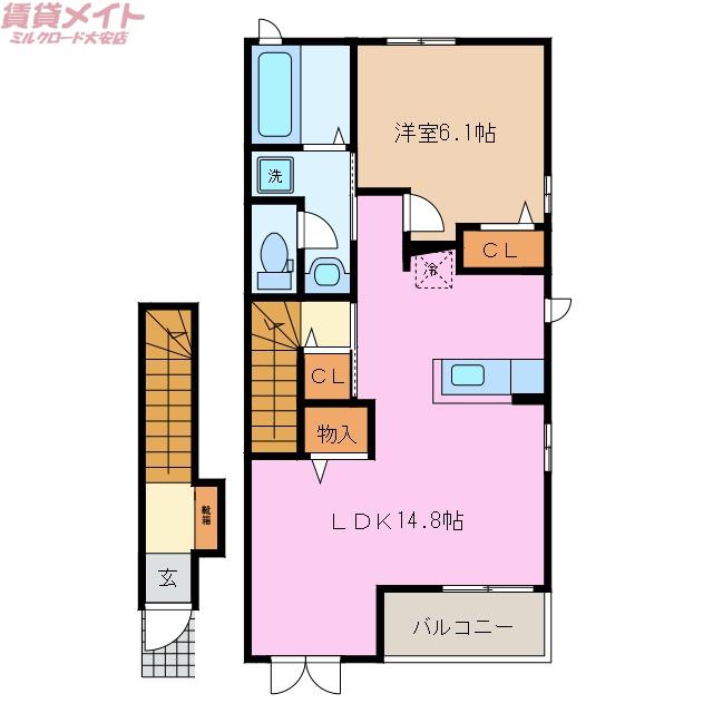 シオン I(1LDK/2階)の間取り写真