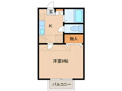 VINO若林(1K/2階)の間取り写真