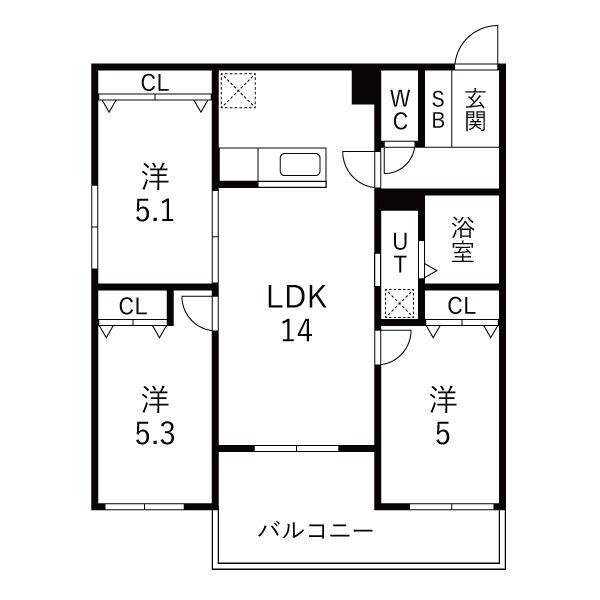 メニーズコート栄南プレミア(3LDK/2階)の間取り写真
