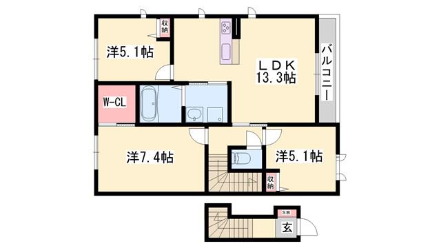 シャーメゾン福田B(3LDK/2階)の間取り写真