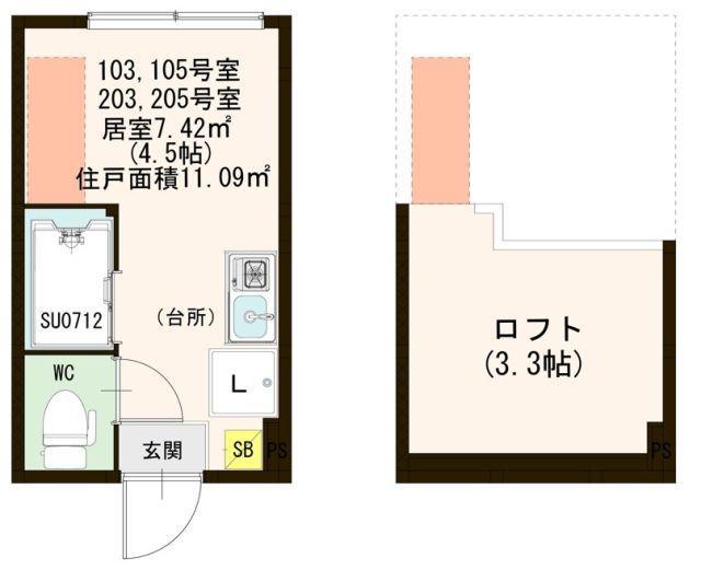 ハーモニーテラス四谷坂町(ワンルーム/1階)の間取り写真