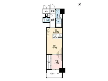 ウイングス門司駅前(1LDK/9階)の間取り写真