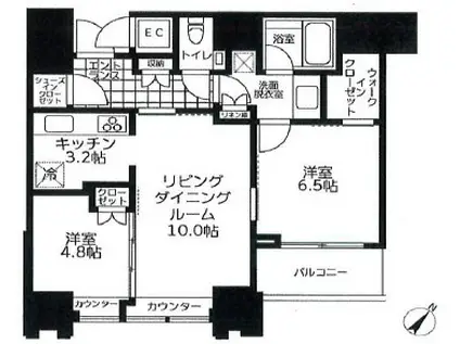THE ROPPONGI TOKYO CLUB RESIDENCE(2LDK/14階)の間取り写真
