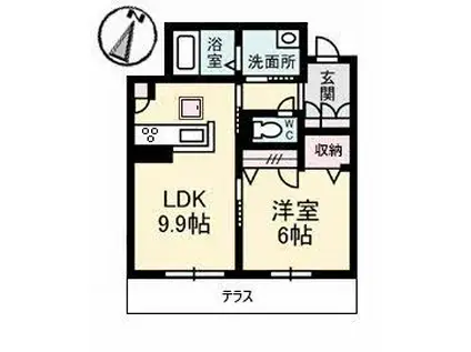 リヴェール(1LDK/1階)の間取り写真