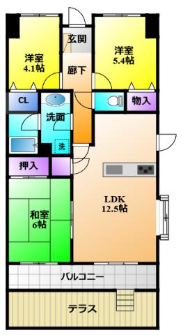 藤和ハイタウン上島(3LDK/1階)の間取り写真