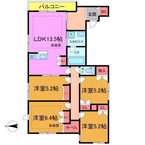 マリンハイツ北棟(4LDK/3階)の間取り写真