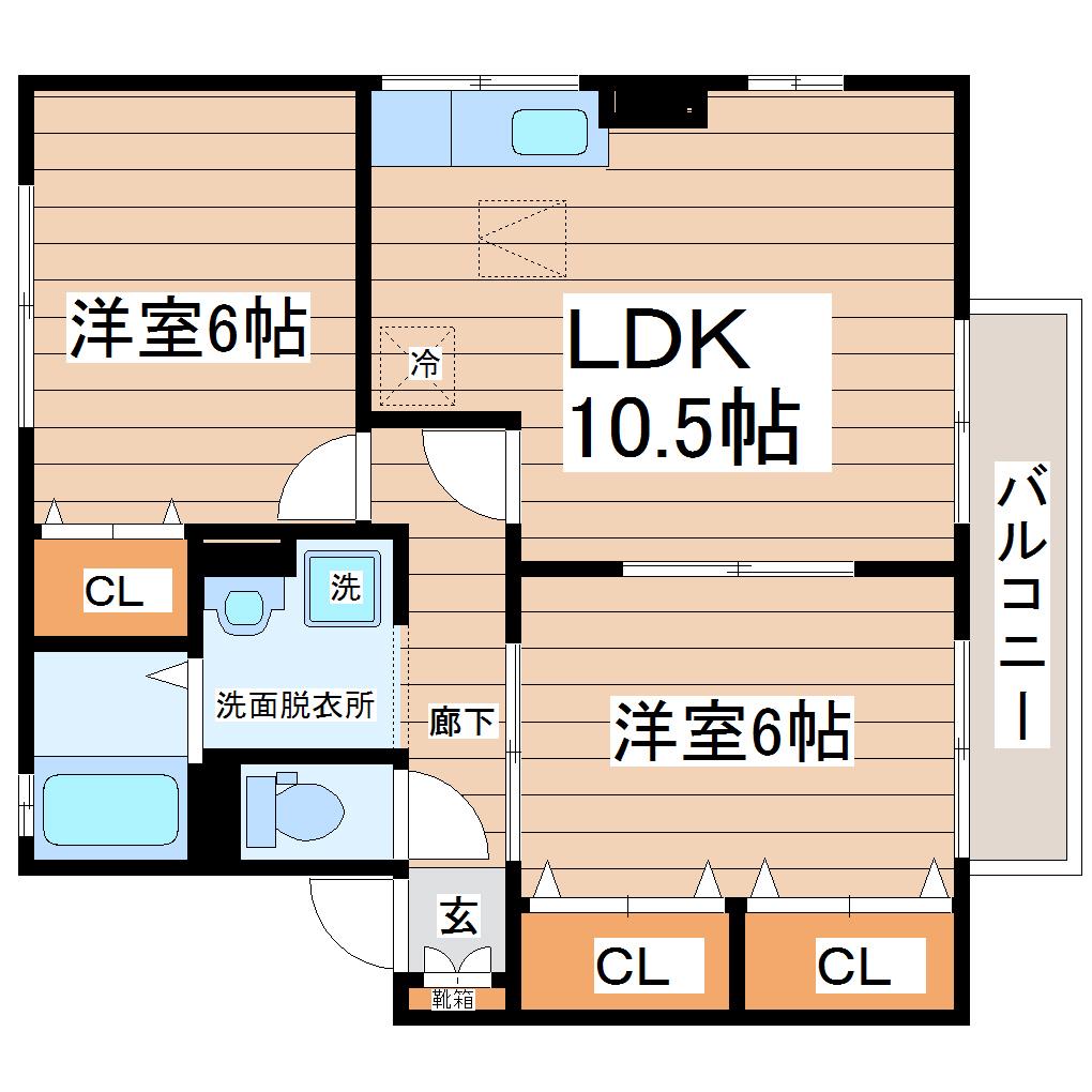 リビングタウン岩沼IIE(2LDK/2階)の間取り写真