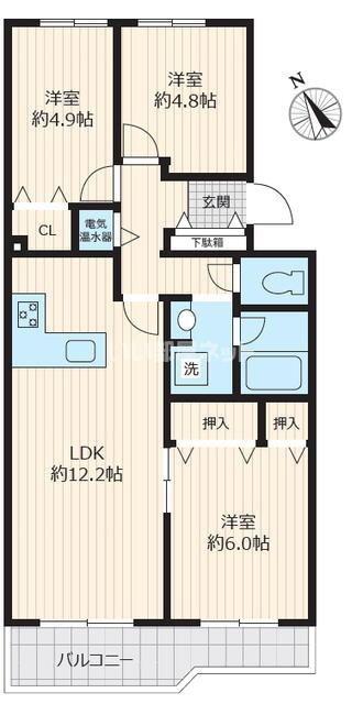 エクレール二宮B棟(3LDK/5階)の間取り写真