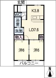 メルヴェール壱番館(2LDK/2階)の間取り写真
