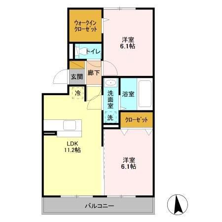 サニーフォレストB棟(2LDK/3階)の間取り写真