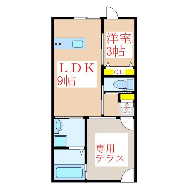 PIASTRATA B棟(1LDK/2階)の間取り写真