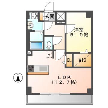 ドゥナーレ辻町(1LDK/8階)の間取り写真