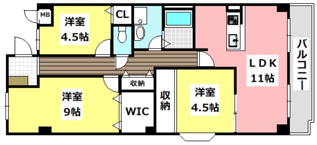 シェリール河崎2(3LDK/4階)の間取り写真