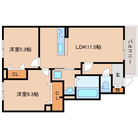 アムフル(2LDK/1階)の間取り写真