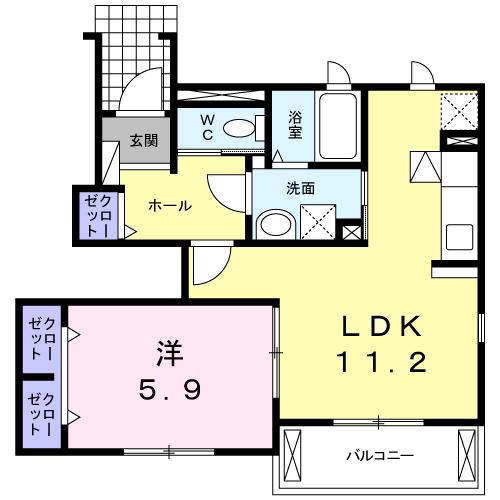 ミーテククル(1LDK/1階)の間取り写真