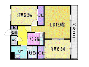 グランミュール(2LDK/4階)の間取り写真