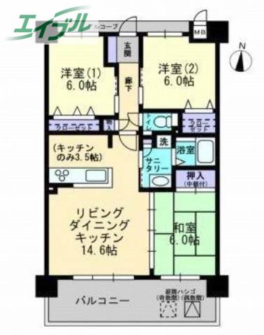 アルファライフ岡山駅南(3LDK/7階)の間取り写真