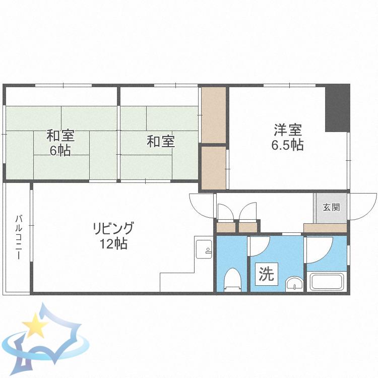 リベルティ山鼻(3LDK/2階)の間取り写真