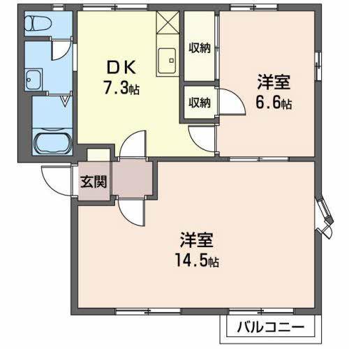 フレグランス城北I(2DK/2階)の間取り写真