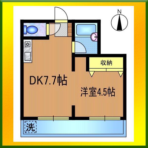 ハウスむさしの(1DK/3階)の間取り写真