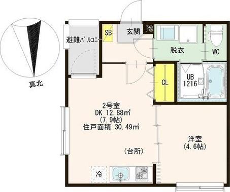 エスポワール林寺(1DK/2階)の間取り写真