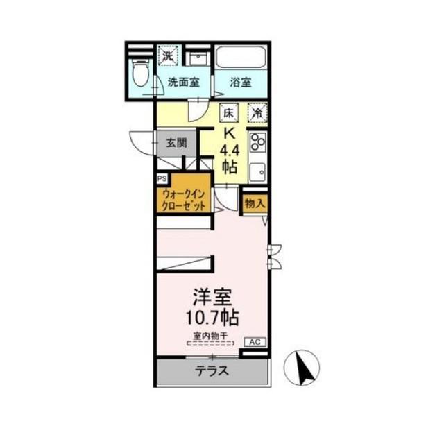D-ROOM山の手(1K/2階)の間取り写真