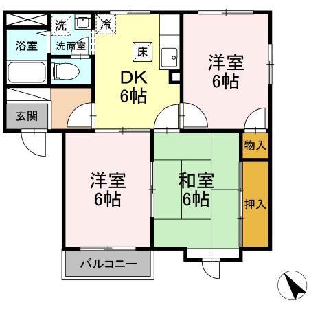 ビバフロイデ A棟(3DK/2階)の間取り写真