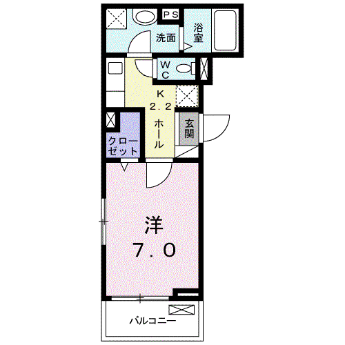 ヴィラ柏木II(1K/1階)の間取り写真