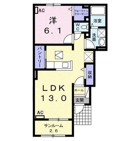サリチェI(1LDK/1階)の間取り写真