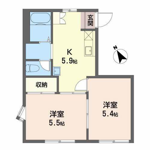 ホワイト西山(2DK/1階)の間取り写真