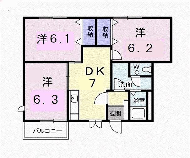 サンフラワ-(3DK/1階)の間取り写真