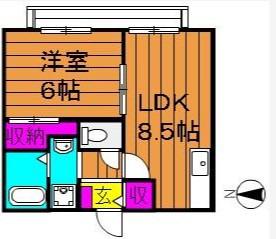 ステリーナ福島A棟(1LDK/2階)の間取り写真