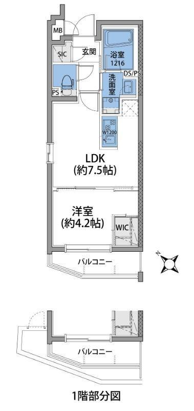 ルネサンスコート三軒茶屋(1DK/1階)の間取り写真
