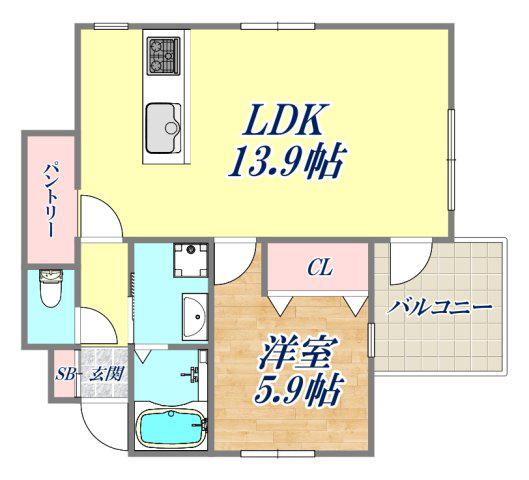 エクソニア篠原本町(1LDK/1階)の間取り写真