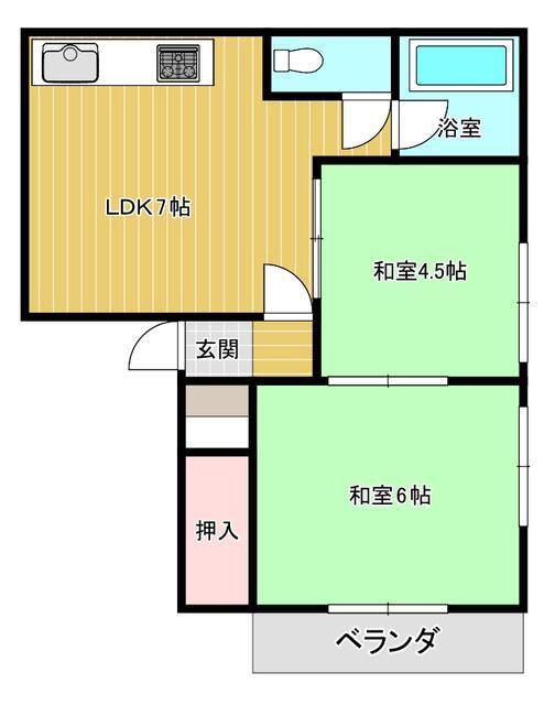 三堀荘(2DK/1階)の間取り写真