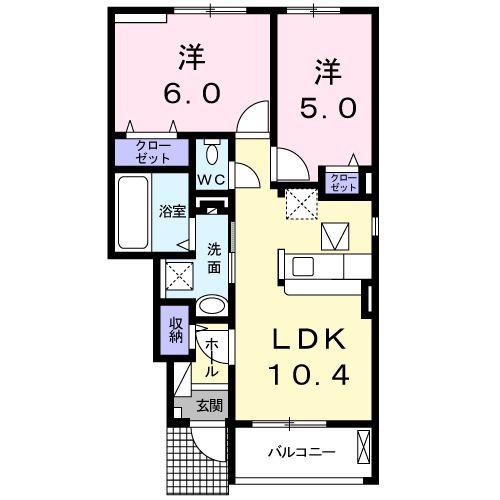 ハレ オオノ II(2LDK/1階)の間取り写真