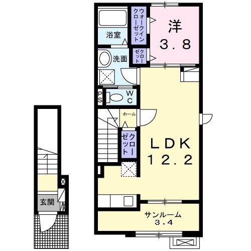 アンボヌール(1LDK/2階)の間取り写真