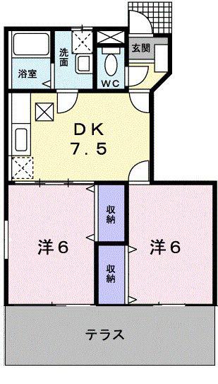 エミネンスC(2DK/1階)の間取り写真
