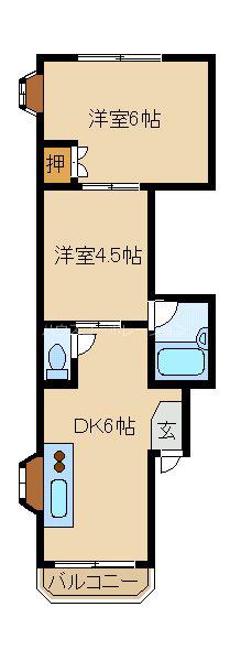 ハイツアルペン杭瀬(2DK/3階)の間取り写真