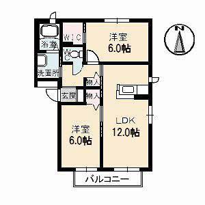 シャーメゾンANTICA(2LDK/2階)の間取り写真